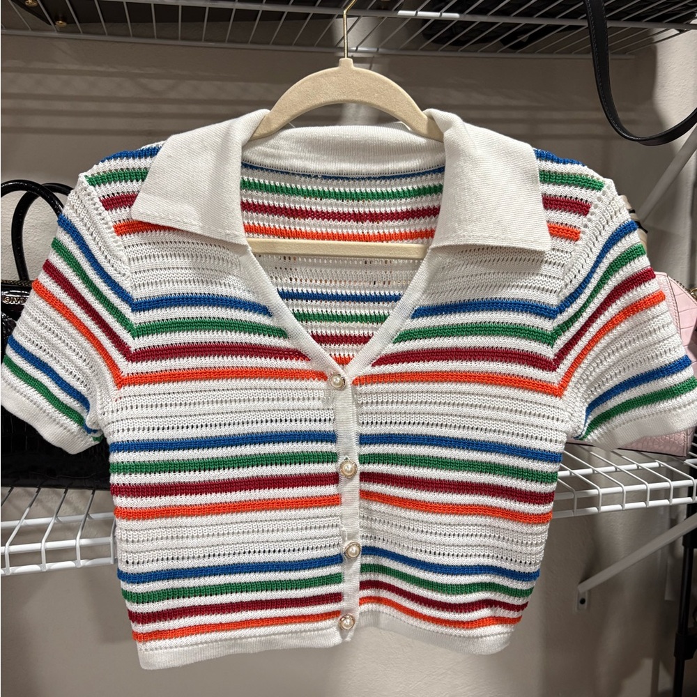 3 for $18 SALE Colorful Striped Button Down Women's Top